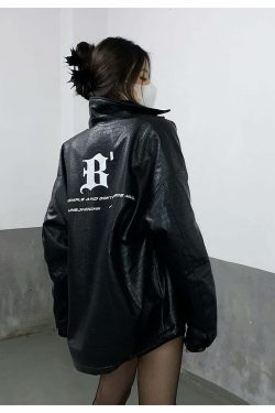 Y2K Grunge Faux-Leather Biker Jacket - 90s Retro Style, Gothic Y2K, Summer Y2K Outfits