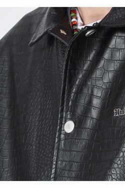 Y2K Grunge Faux-Leather Biker Jacket - 90s Retro Style, Gothic Y2K, Summer Y2K Outfits