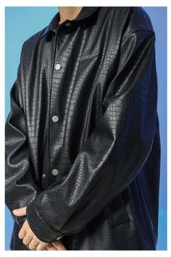 Y2K Grunge Faux-Leather Biker Jacket - 90s Retro Style, Gothic Y2K, Summer Y2K Outfits