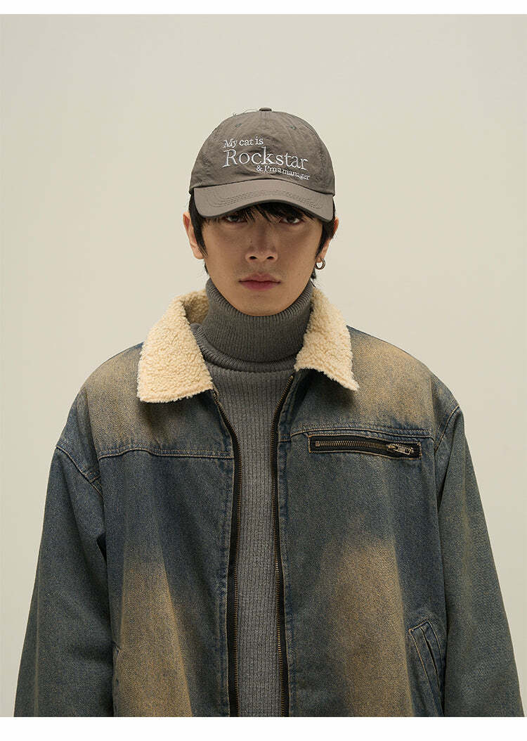 Y2K Grunge Faux Fur-Lined Faded Denim Jacket - Retro 90s Fashion, Summer & Party Outfits