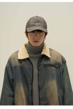 Y2K Grunge Faux Fur-Lined Faded Denim Jacket - Retro 90s Fashion, Summer & Party Outfits