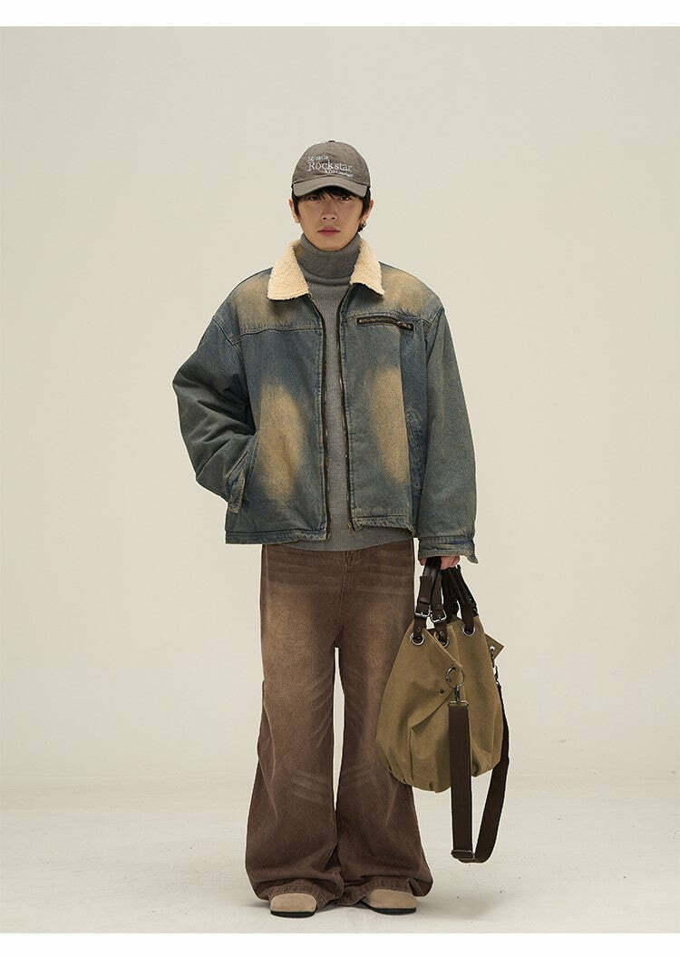 Y2K Grunge Faux Fur-Lined Faded Denim Jacket - Retro 90s Fashion, Summer & Party Outfits