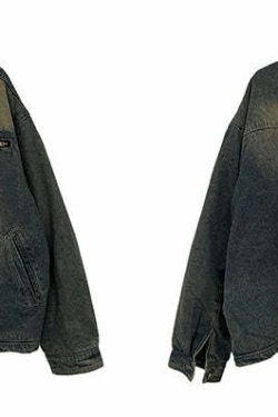 Y2K Grunge Faux Fur-Lined Faded Denim Jacket - Retro 90s Fashion, Summer & Party Outfits