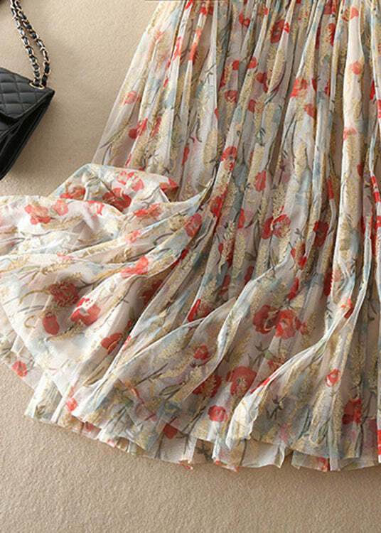 Y2K Grunge Fitted Zip Up Print Wrinkled Tulle Skirt - Retro 90s Summer Party Outfit
