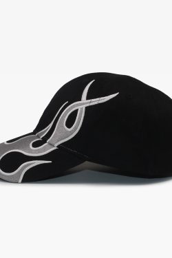 Y2K Grunge Flame Baseball Cap - Retro 90s Fashion, Summer Y2K Outfits, Hip Hop Style