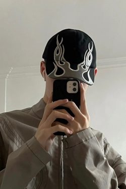 Y2K Grunge Flame Baseball Cap - Retro 90s Fashion, Summer Y2K Outfits, Hip Hop Style