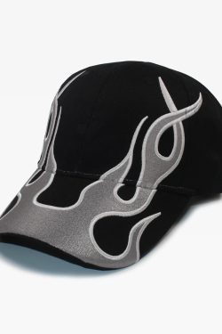 Y2K Grunge Flame Baseball Cap - Retro 90s Fashion, Summer Y2K Outfits, Hip Hop Style