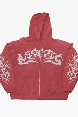 Y2K Grunge Flame Hoodie - Retro 90s Fashion, Summer Y2K Outfits, Gothic Y2K Style