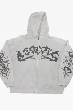 Y2K Grunge Flame Hoodie - Retro 90s Fashion, Summer Y2K Outfits, Gothic Y2K Style