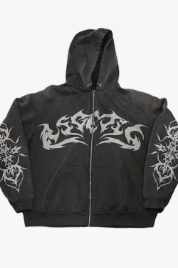 Y2K Grunge Flame Hoodie - Retro 90s Fashion, Summer Y2K Outfits, Gothic Y2K Style
