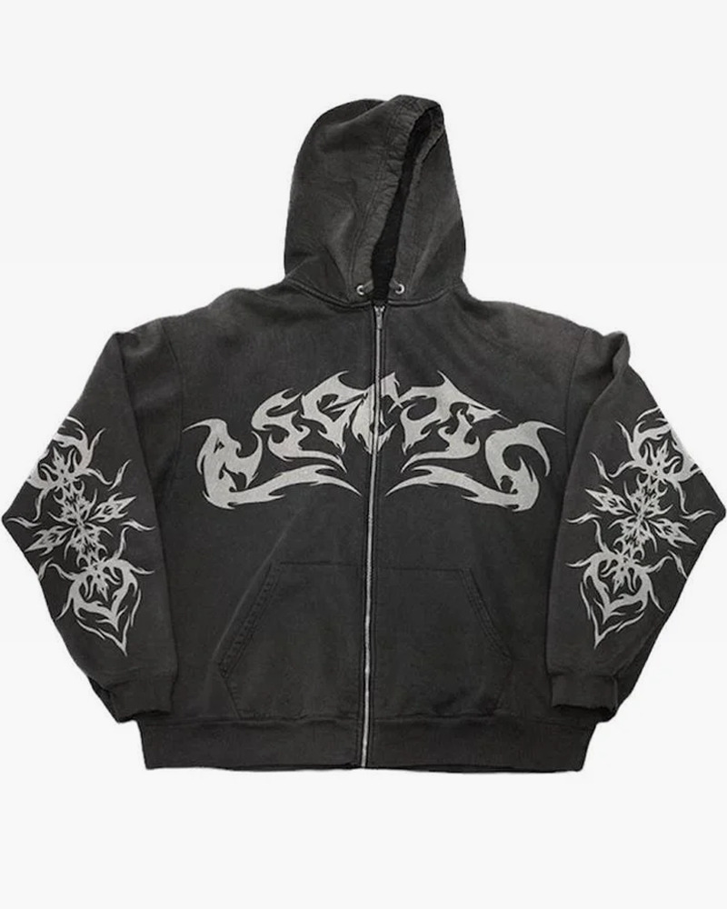 Y2K Grunge Flame Hoodie - Retro 90s Fashion, Summer Y2K Outfits, Gothic Y2K Style