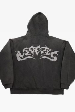 Y2K Grunge Flame Hoodie - Retro 90s Fashion, Summer Y2K Outfits, Gothic Y2K Style