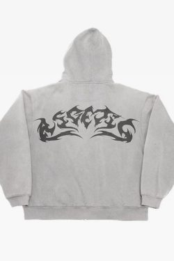 Y2K Grunge Flame Hoodie - Retro 90s Fashion, Summer Y2K Outfits, Gothic Y2K Style
