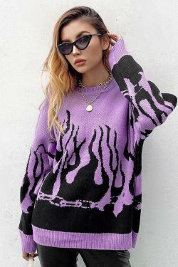 Y2K Grunge Flame Sweater - Retro 90s Fashion, Summer Y2K Outfits, Pastel Goth Style