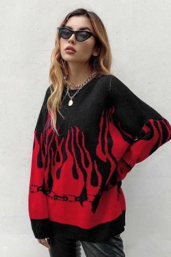 Y2K Grunge Flame Sweater - Retro 90s Fashion, Summer Y2K Outfits, Pastel Goth Style