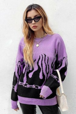 Y2K Grunge Flame Sweater - Retro 90s Fashion, Summer Y2K Outfits, Pastel Goth Style