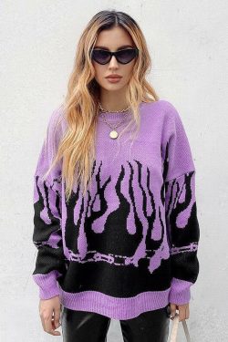 Y2K Grunge Flame Sweater - Retro 90s Fashion, Summer Y2K Outfits, Pastel Goth Style