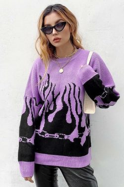 Y2K Grunge Flame Sweater - Retro 90s Fashion, Summer Y2K Outfits, Pastel Goth Style