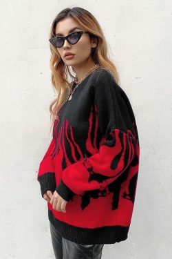 Y2K Grunge Flame Sweater - Retro 90s Fashion, Summer Y2K Outfits, Pastel Goth Style