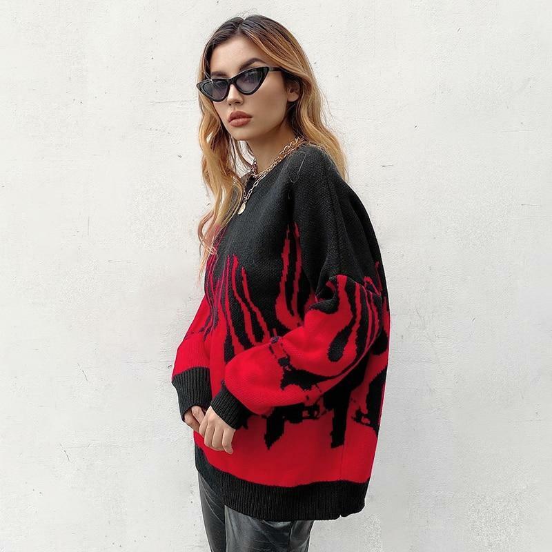 Y2K Grunge Flame Sweater - Retro 90s Fashion, Summer Y2K Outfits, Pastel Goth Style