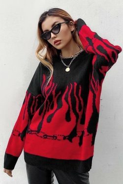 Y2K Grunge Flame Sweater - Retro 90s Fashion, Summer Y2K Outfits, Pastel Goth Style