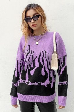 Y2K Grunge Flame Sweater - Retro 90s Fashion, Summer Y2K Outfits, Pastel Goth Style