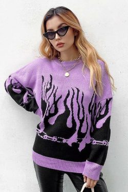 Y2K Grunge Flame Sweater - Retro 90s Fashion, Summer Y2K Outfits, Pastel Goth Style