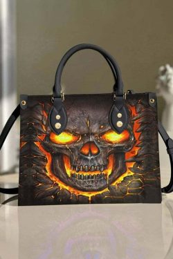 Y2K Grunge Flaming Skull Lava Leather Handbag - Retro 90s Goth Fashion Accessory