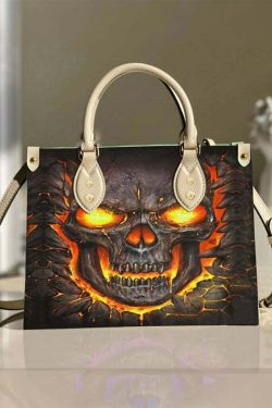 Y2K Grunge Flaming Skull Lava Leather Handbag - Retro 90s Goth Fashion Accessory