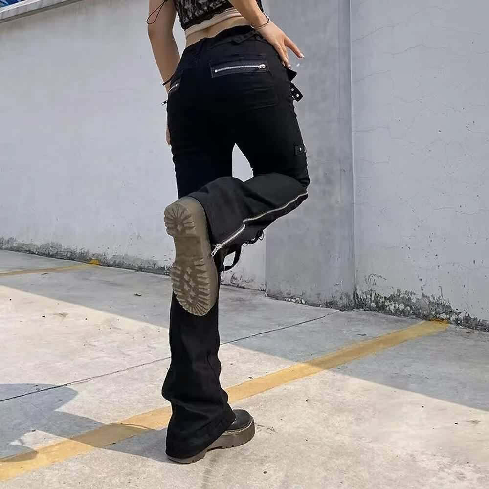 Y2K Grunge Flare Jeans - Retro 90s Fashion, Summer Y2K Outfits, Gothic Y2K Style