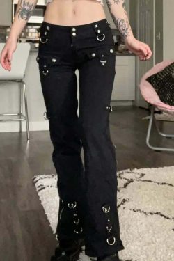 Y2K Grunge Flare Jeans - Retro 90s Fashion, Summer Y2K Outfits, Gothic Y2K Style