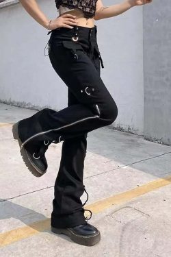 Y2K Grunge Flare Jeans - Retro 90s Fashion, Summer Y2K Outfits, Gothic Y2K Style