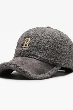 Y2K Grunge Fleece Baseball Cap - Retro 90s Fashion, Summer Y2K Outfits, Pastel Goth Style