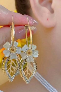 Y2K Grunge Floral Cat's Eye Drop Earrings - Retro 90s Fashion, Summer Y2K Outfits
