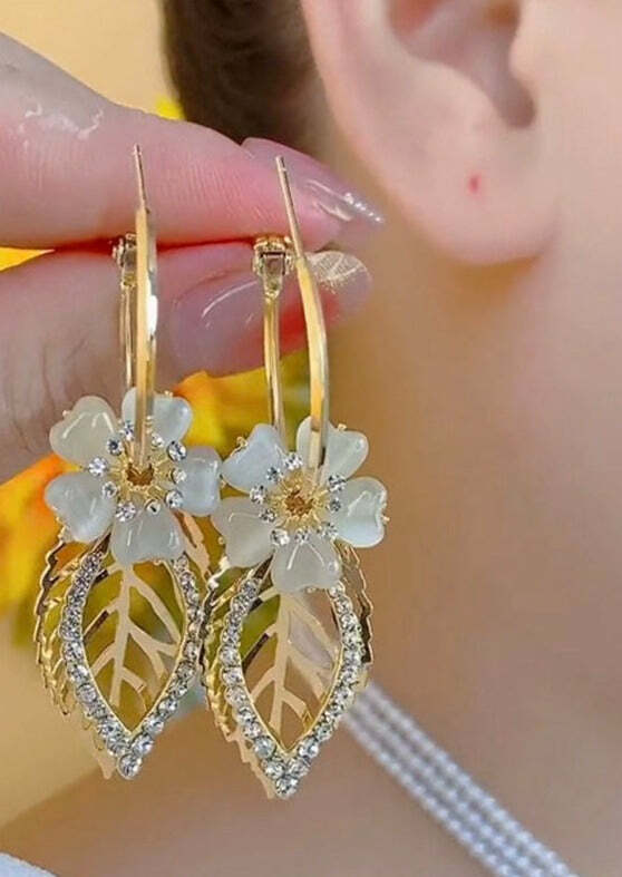 Y2K Grunge Floral Cat's Eye Drop Earrings - Retro 90s Fashion, Summer Y2K Outfits