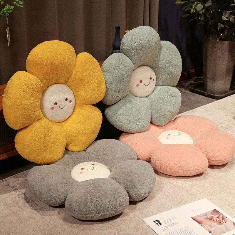Y2K Grunge Flower Plush Pillow - Retro 90s Aesthetic, Pastel Goth, Y2K Summer Decor