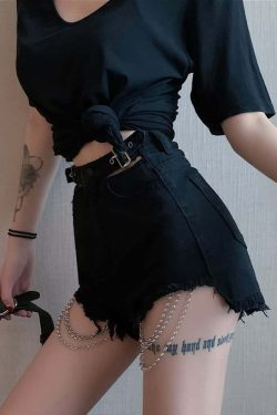 Y2K Grunge Frayed Hem Darkness Denim Shorts - 90s Retro Summer Outfit Essentials