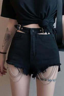 Y2K Grunge Frayed Hem Darkness Denim Shorts - 90s Retro Summer Outfit Essentials
