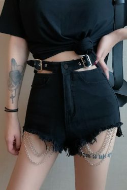 Y2K Grunge Frayed Hem Darkness Denim Shorts - 90s Retro Summer Outfit Essentials