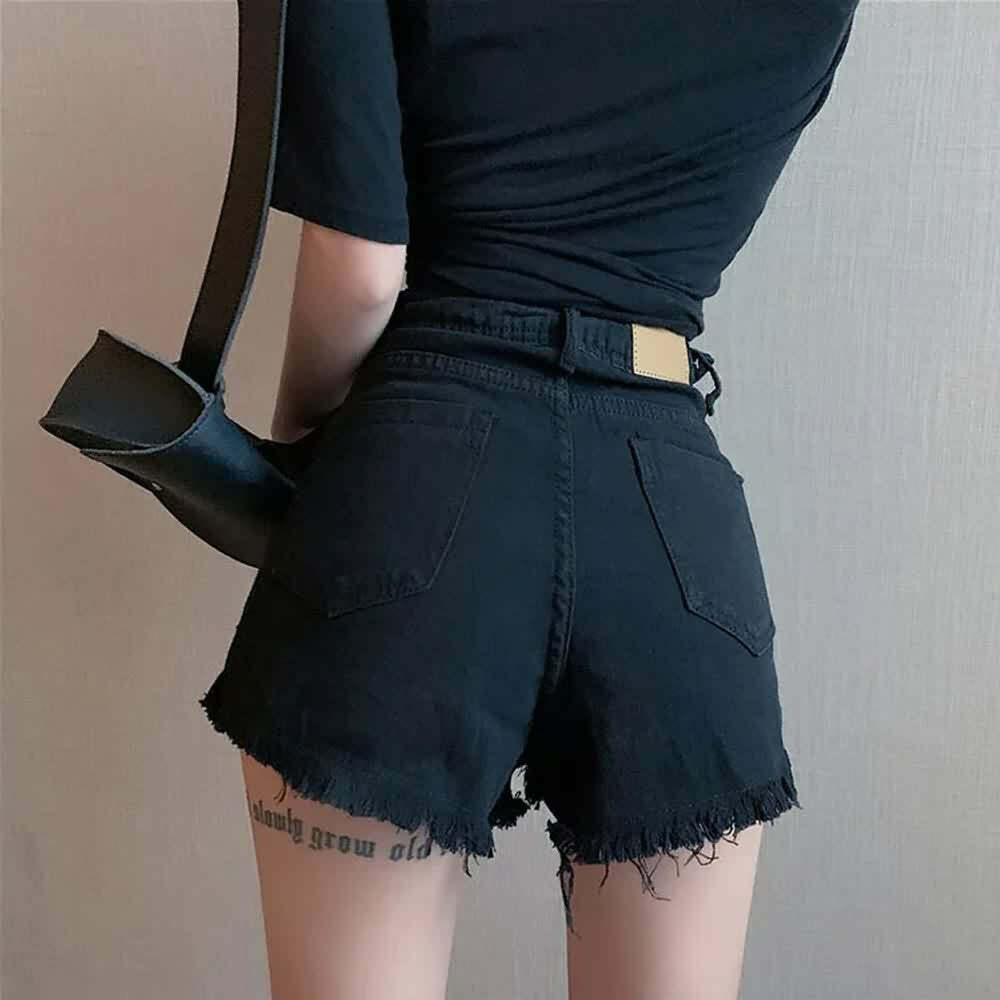 Y2K Grunge Frayed Hem Darkness Denim Shorts - 90s Retro Summer Outfit Essentials