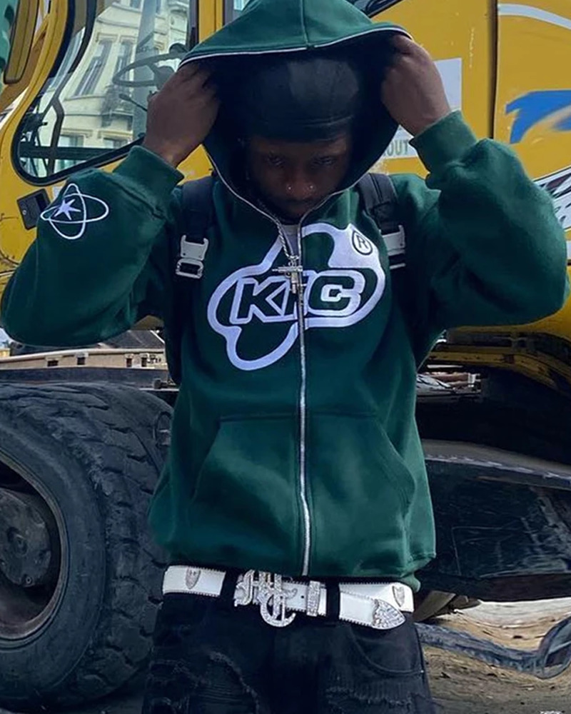 Y2K Grunge Full Zip Hoodie - Retro 90s Fashion, Summer Y2K Outfits, Pastel Goth Style