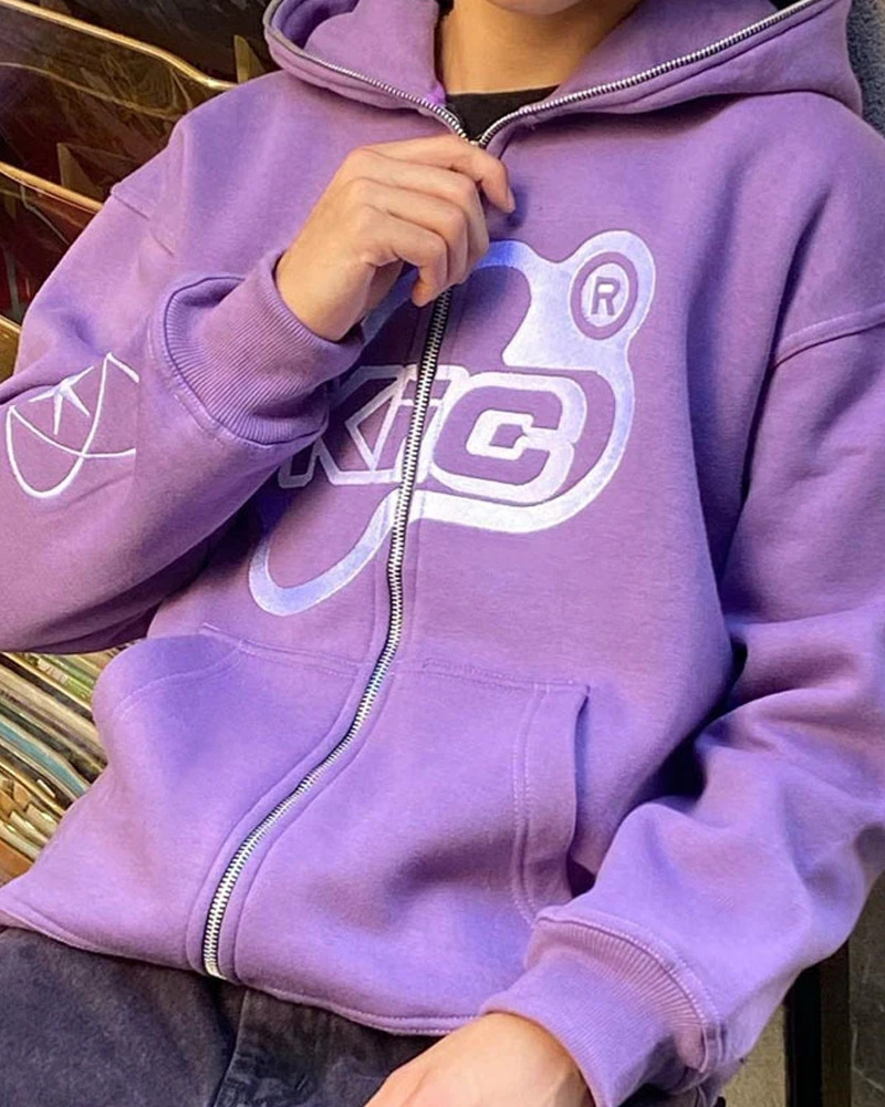Y2K Grunge Full Zip Hoodie - Retro 90s Fashion, Summer Y2K Outfits, Pastel Goth Style