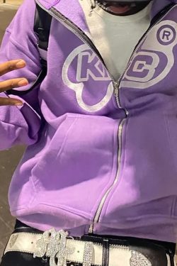 Y2K Grunge Full Zip Hoodie - Retro 90s Fashion, Summer Y2K Outfits, Pastel Goth Style