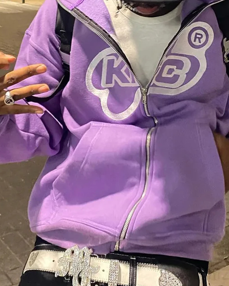 Y2K Grunge Full Zip Hoodie - Retro 90s Fashion, Summer Y2K Outfits, Pastel Goth Style