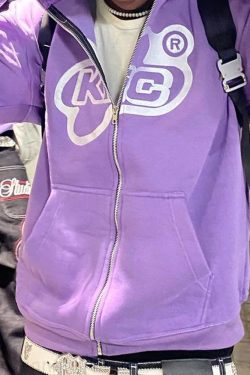 Y2K Grunge Full Zip Hoodie - Retro 90s Fashion, Summer Y2K Outfits, Pastel Goth Style