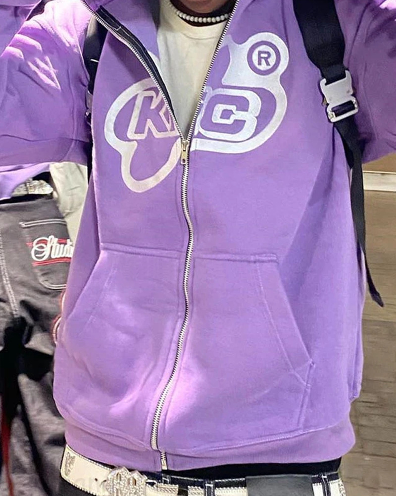 Y2K Grunge Full Zip Hoodie - Retro 90s Fashion, Summer Y2K Outfits, Pastel Goth Style