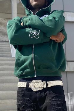 Y2K Grunge Full Zip Hoodie - Retro 90s Fashion, Summer Y2K Outfits, Pastel Goth Style