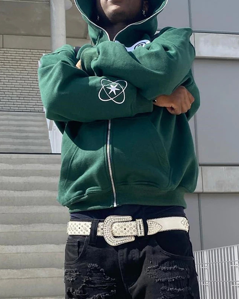 Y2K Grunge Full Zip Hoodie - Retro 90s Fashion, Summer Y2K Outfits, Pastel Goth Style
