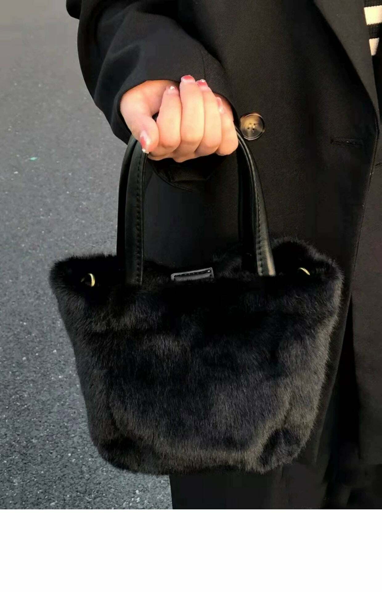 Y2K Grunge Furry Handbag - Retro 90s Fashion, Gothic Y2K, Pastel Goth, Y2K Club Outfit