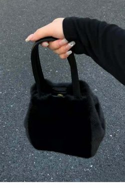 Y2K Grunge Furry Handbag - Retro 90s Fashion, Gothic Y2K, Pastel Goth, Y2K Club Outfit